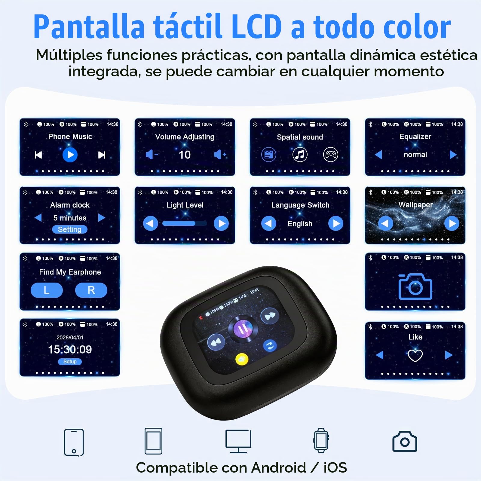 AI Auriculares Traductor en Tiempo Real, 8 Modos Traducción con 164 Idiomas, Bluetooth 6.0 & Pantalla LED, 4 en 1 Open Ear AI Auriculares Traductores para Viajes Negocios, Aprendizaje