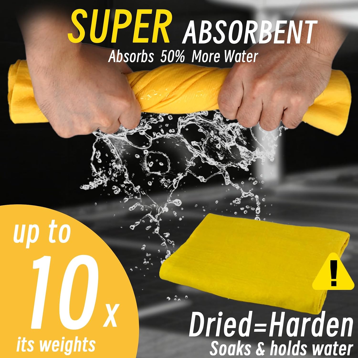 Premium Shammy Cloth for Car Drying - 2 Pack (26”x17”) - Super Absorbent Synthetic Chamois Bathroom,Pets, Dust Remove,- Reusable Non-Scratch Vehicle Dry Towel (Yellow)