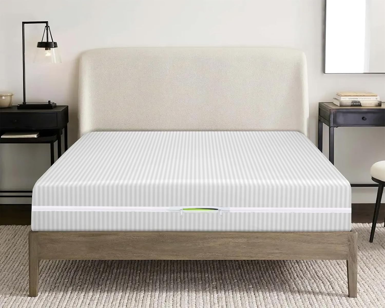 Satin Stripe Anti Bed Bug Mattress Cover Zipper Closure Full Encasement Covers 30cm Deep Anti Dust Matress Protector