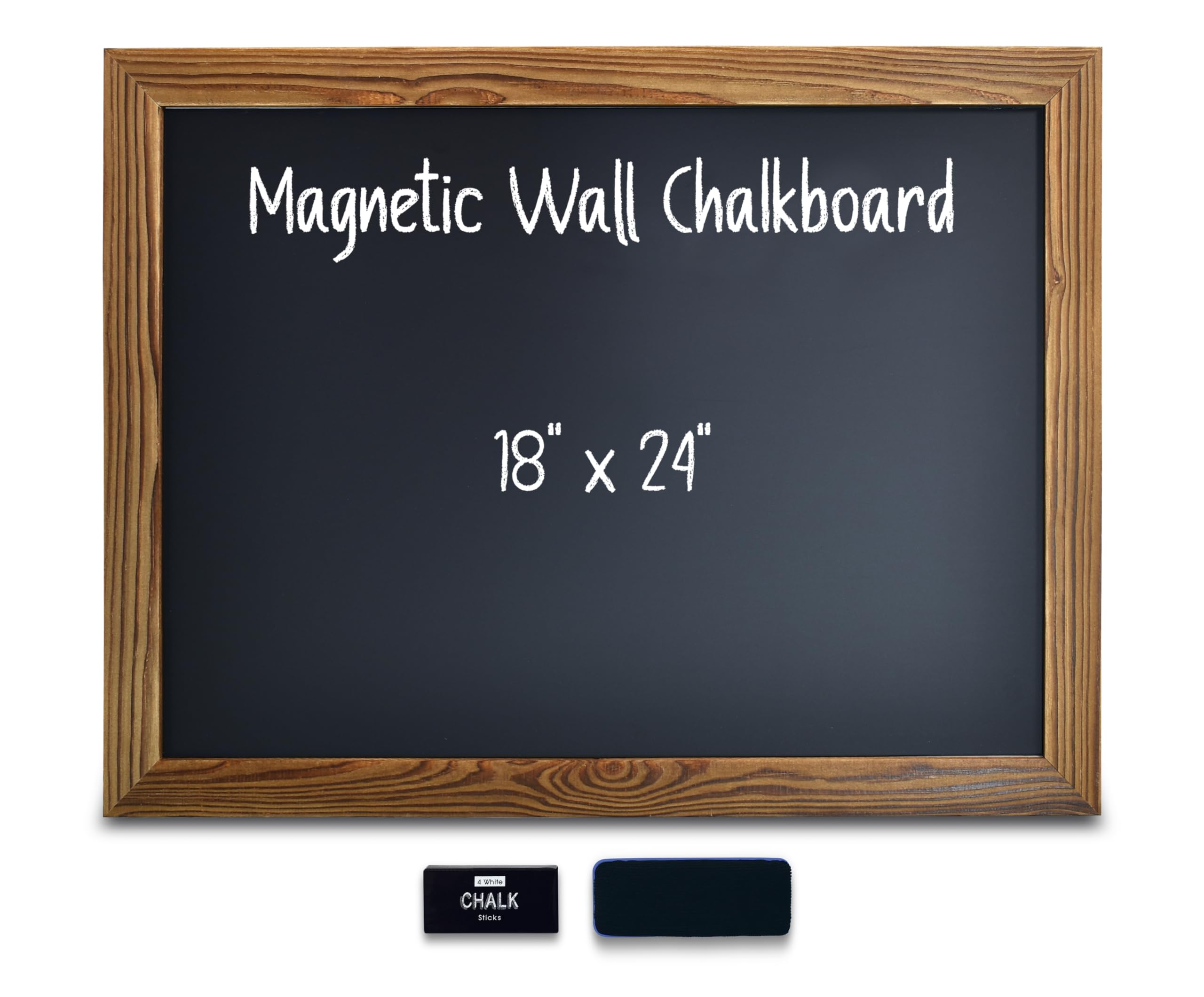 Better Office Products Magnetic Wall Chalkboard, Large Size 18" x 24", Rustic Wood Frame, Chalkboard Sign, Vertical or Horizontal Wall Mount, Includes Chalk and Eraser,(Rustic Brown)