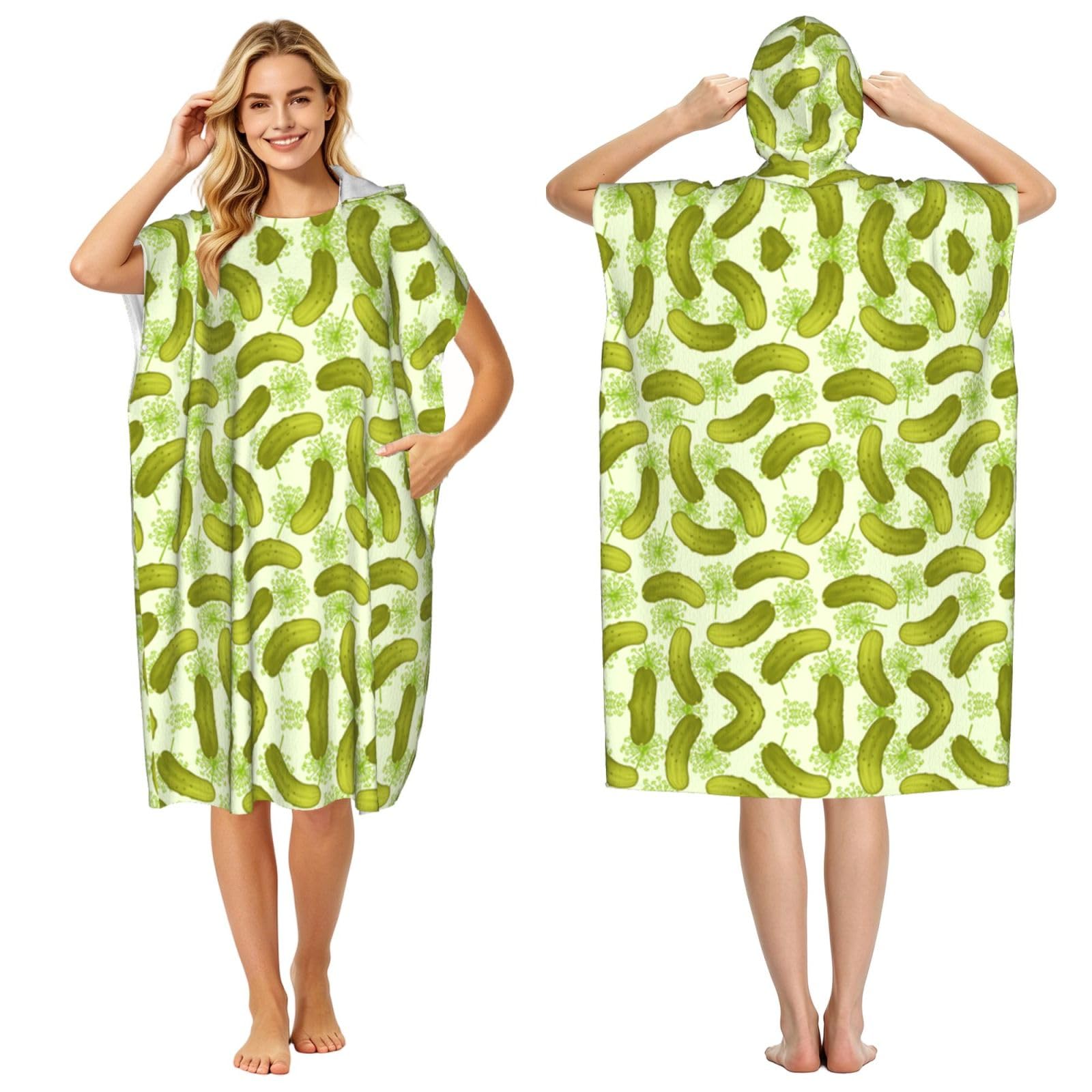 EZDLOWVBA Sushi Dill Pickles Print Hooded Poncho Microfiber Beach Towel,Adult Women & Men Changing Robe,Lightweight Summer Surf Swim Bath Poncho Towel