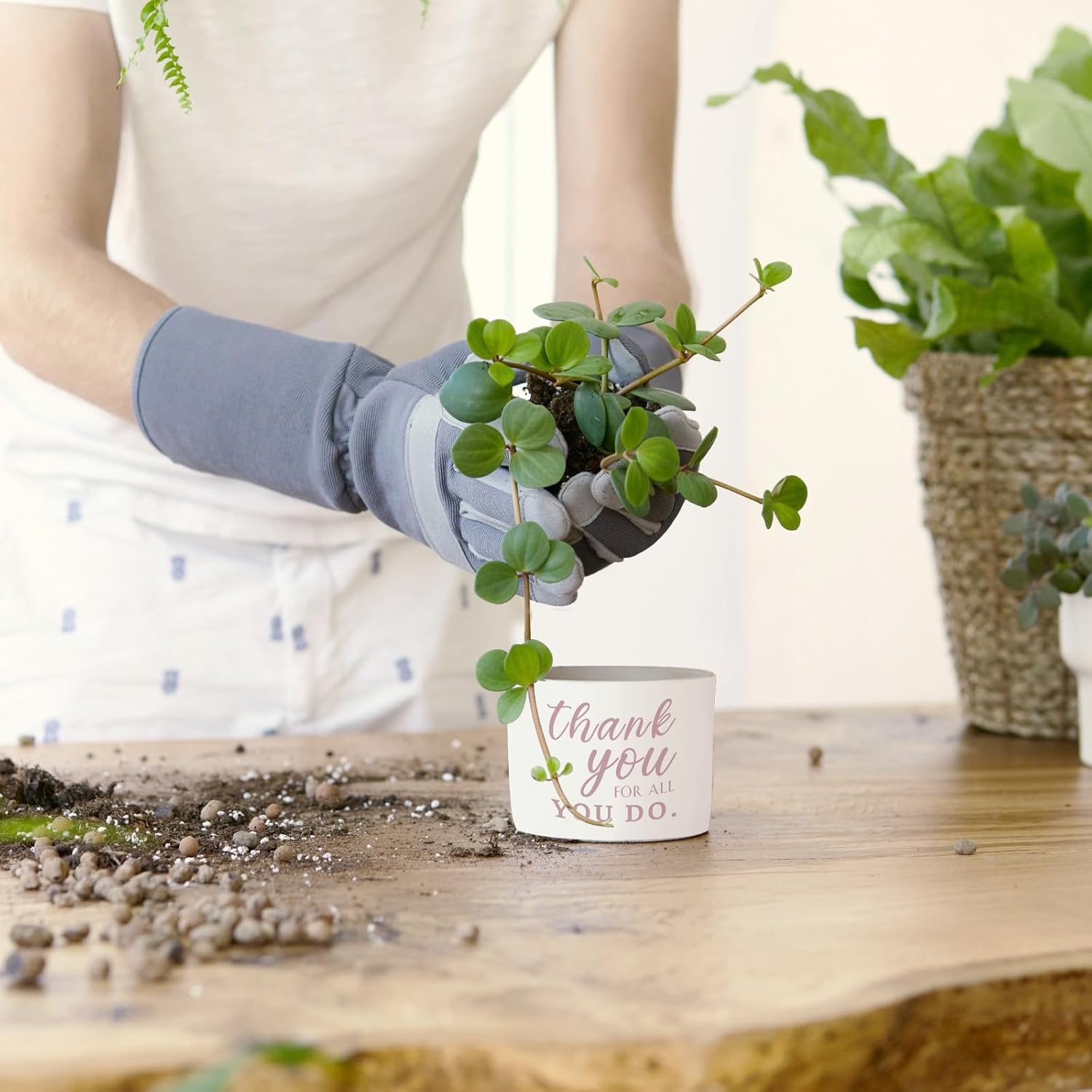 Tarklanda 6 Pcs Succulent Pots Thank You Gift Mini Ceramic Succulent Planters Pots with Bamboo Tray Succulent Pots Planters for Teacher Coworker Employee Nurse Friends Appreciation