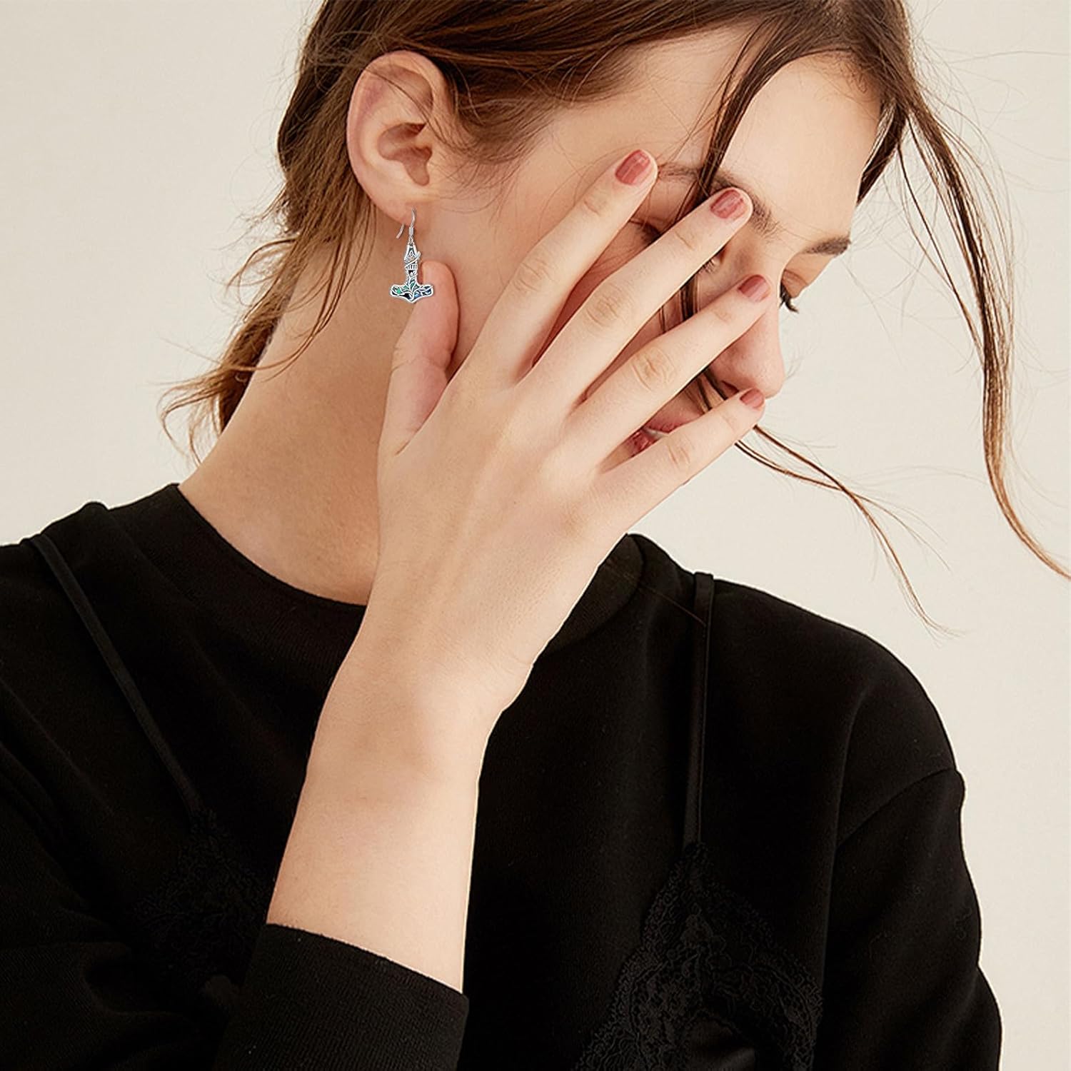 Viking Earrings Tree of Life for Women 925 Sterling Silver Thor Hammer Viking Compass Dangle Drop Jewelry Gifts for Women - Image 4