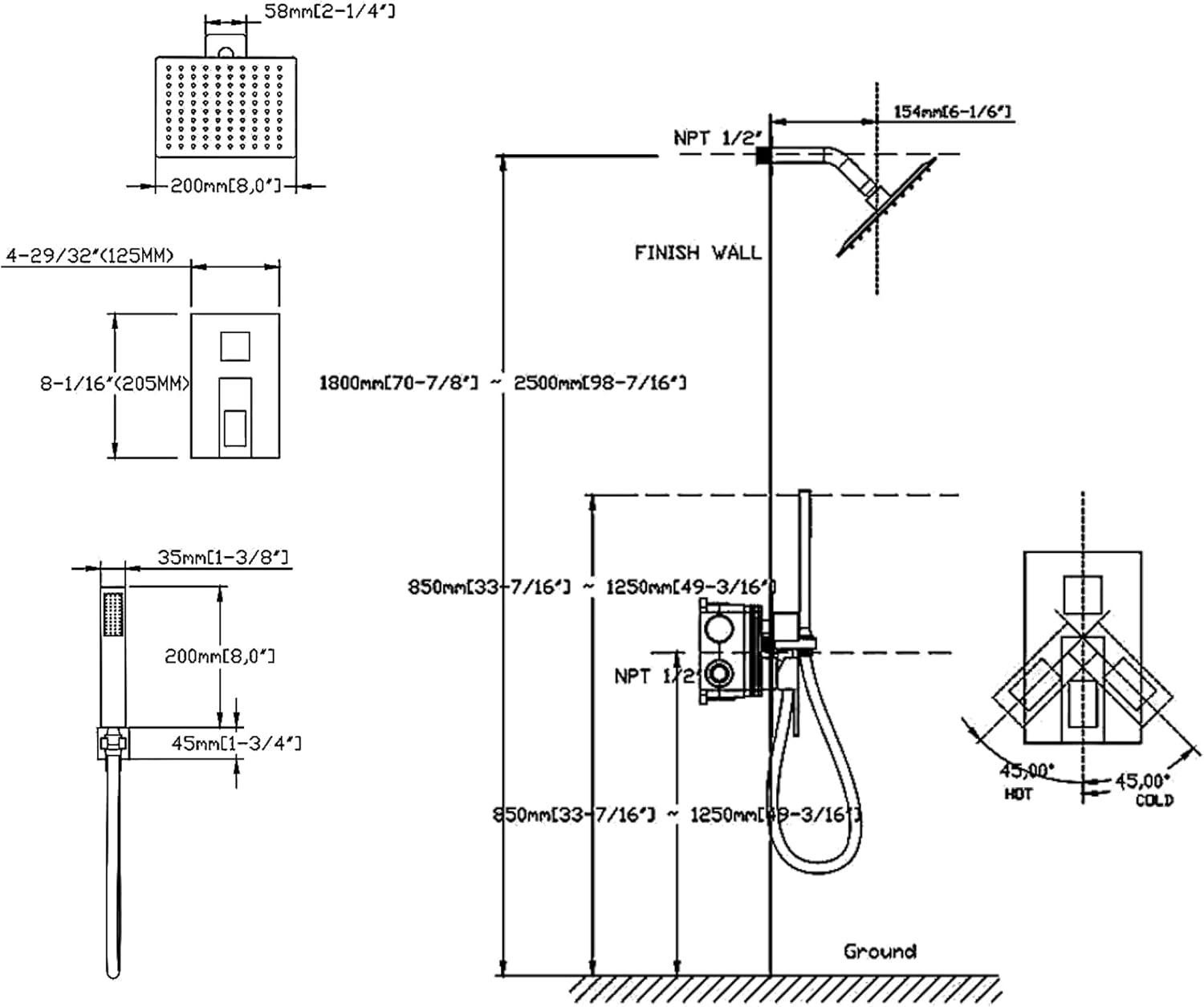 Rain Shower System with Handheld Shower, Bathroom Shower Faucet set 10 Inch Wall Mounted Bathroom Luxury Rainfall Mixer Shower Combo Set with Valve and Trim Kit, Brushed Gold