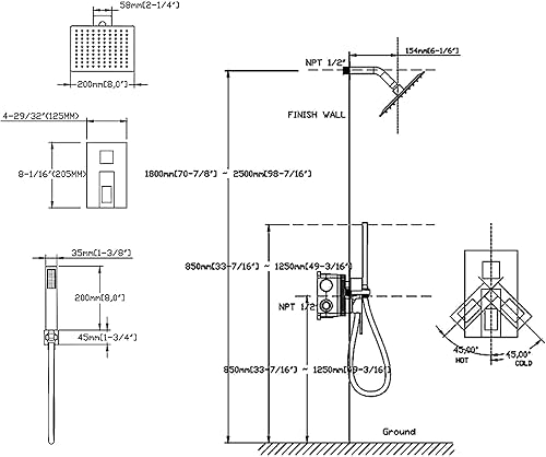 Miniatura 6 de Sistema de ducha de lluvia con ducha de mano, juego de grifo de ducha de baño de 10 pulgadas montado en la pared para baño de lujo, mezclador de