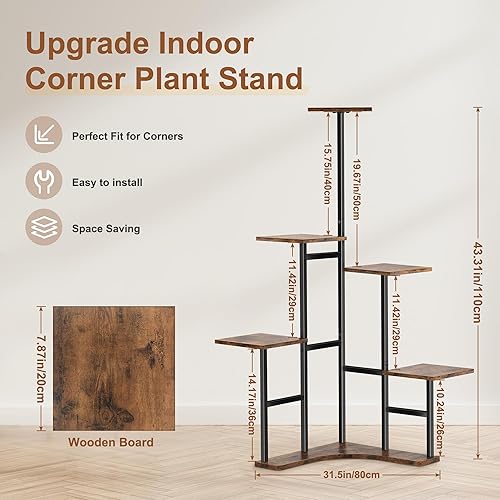Miniatura 3 de Soporte de esquina para plantas de interior, estante esquinero de 6 niveles para múltiples plantas, estantes organizadores para sala de estar,