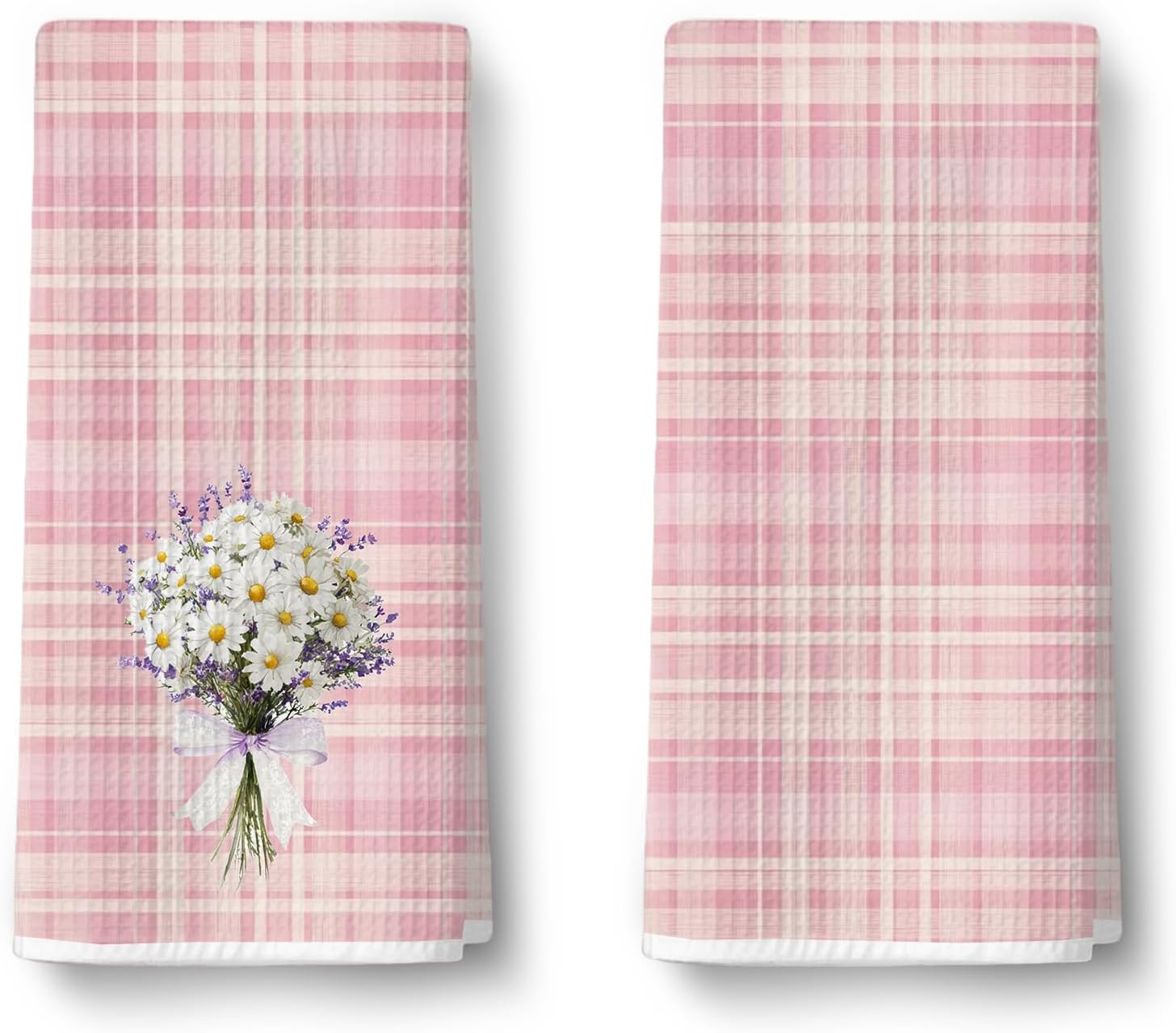 2 Pack Vintage Green Checkered Hand Towels for Bathroom - Vintage Floral Waffle Bath Hand Towel Decorative for Kitchen Dish Towels, Retro Floral Kitchen Bathroom Decor for Spring Summer
