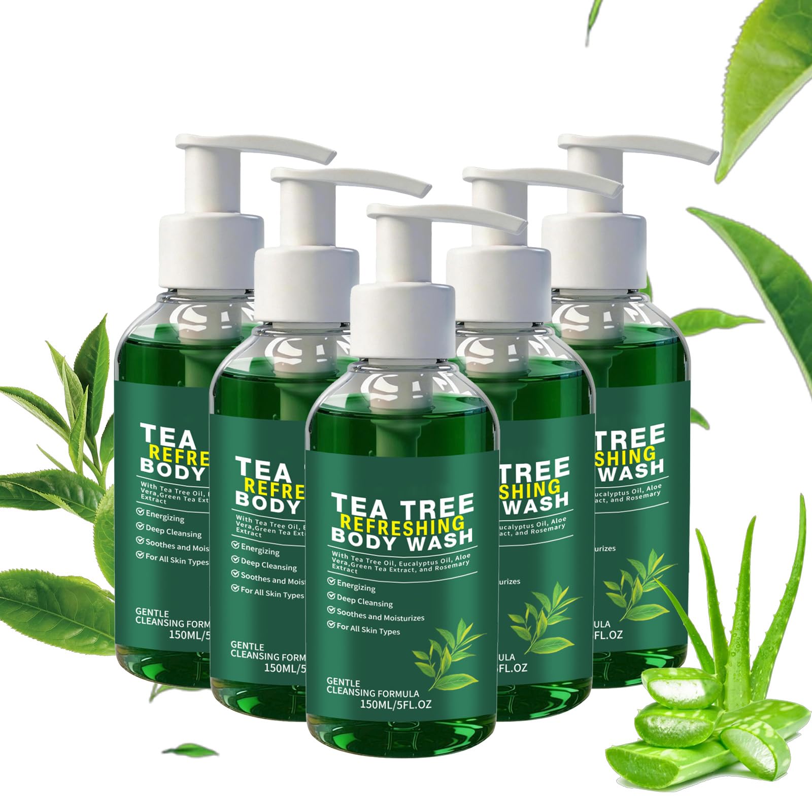 Gel de ducha de aceite de árbol de té para hombres y mujeres, gel de ducha de refresco de té verde, limpiador diario extra fuerte para el alivio de la piel y el control del olor, hidratante hidratante