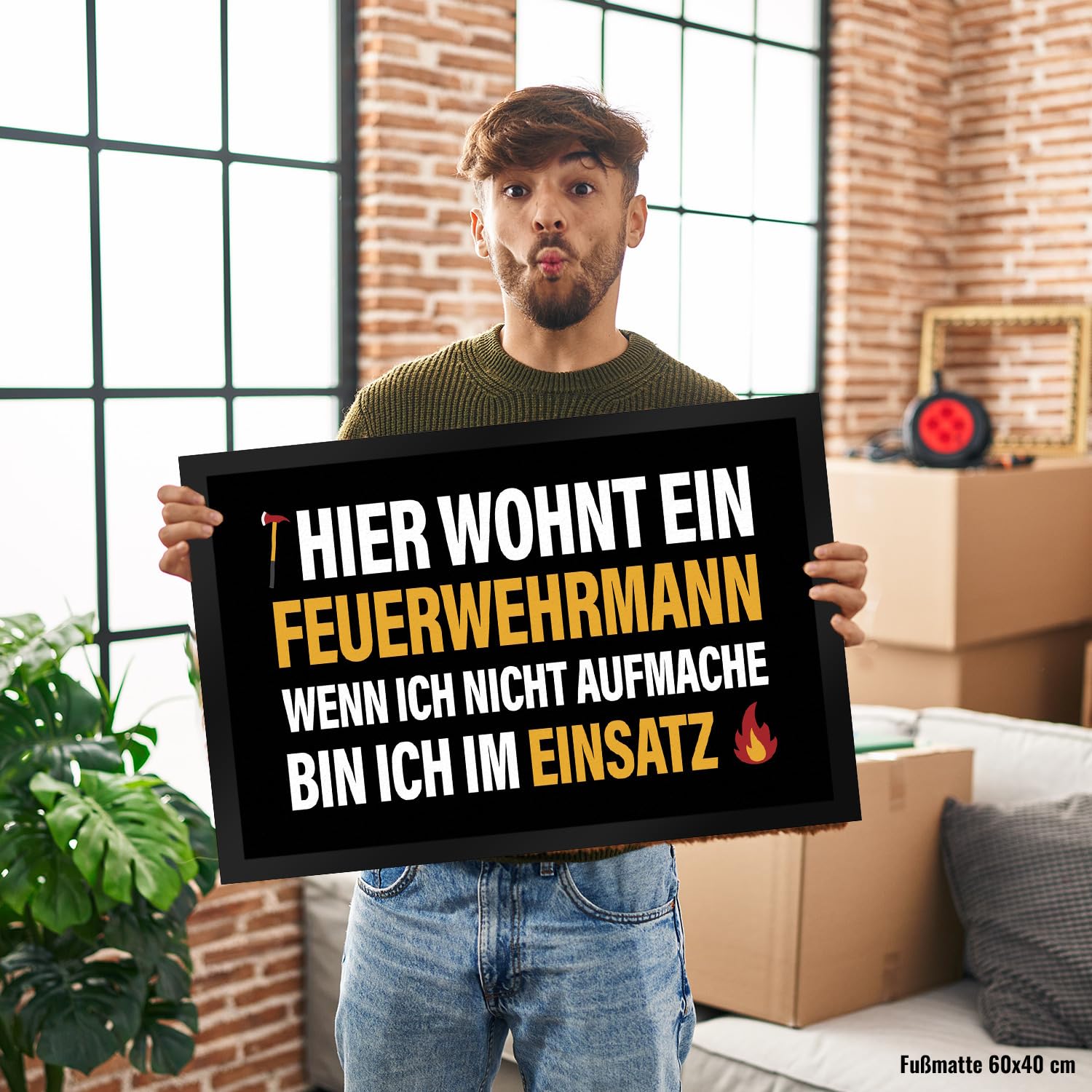 Hier wohnt EIN Feuerwehrmann wenn ich Nicht aufmache Bin ich im Einsatz Fußmatte XXL mit Brand Motiv