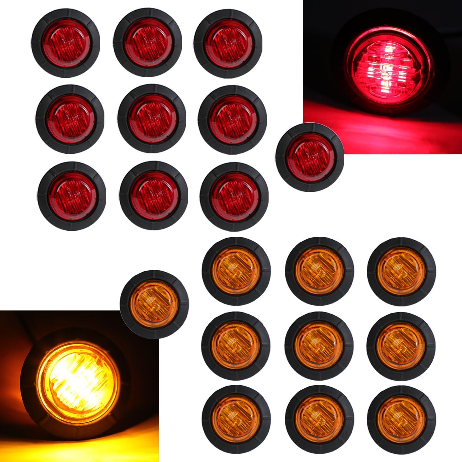 20 Pcs of 1-1/4 Inch Smoked Lens & Red Lights with 6 LEDs Mount Clearance Side Marker Lamp Bullet Marker Trailer Lights Universal 12V DC Vehicles Truck Pickup Boat Mack