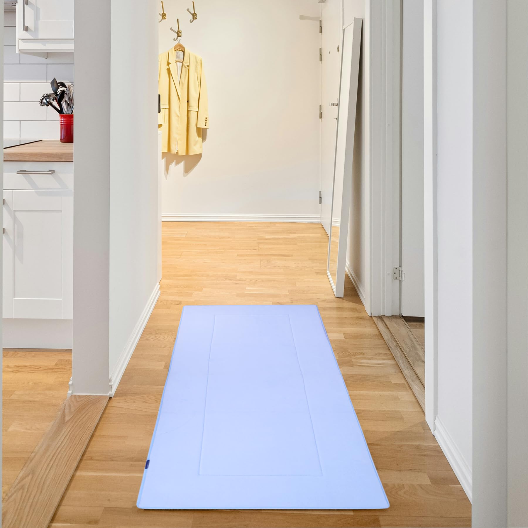 Alfombras de baño, de espuma viscoelástica de alta densidad, absorbencia y antideslizante, de fácil cuidado, lavables a máquina, para ducha y bañera, terciopelo coral moderno (azul cielo