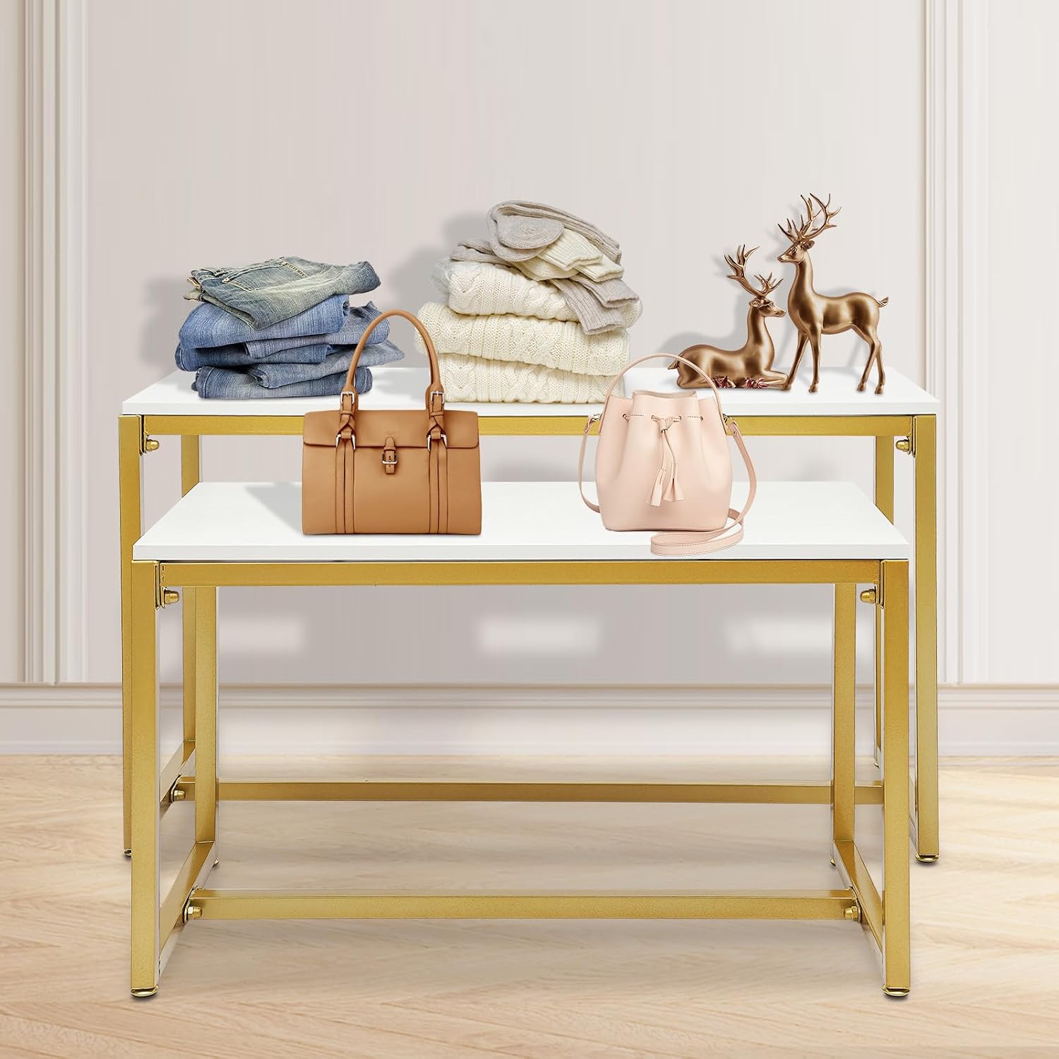 Shoes Display Stand Rack,Retail Stores Handbags Metal Display Shelf,Commercial Nesting Tables 2 Piece Set,Display Riser Shelf for Boutique