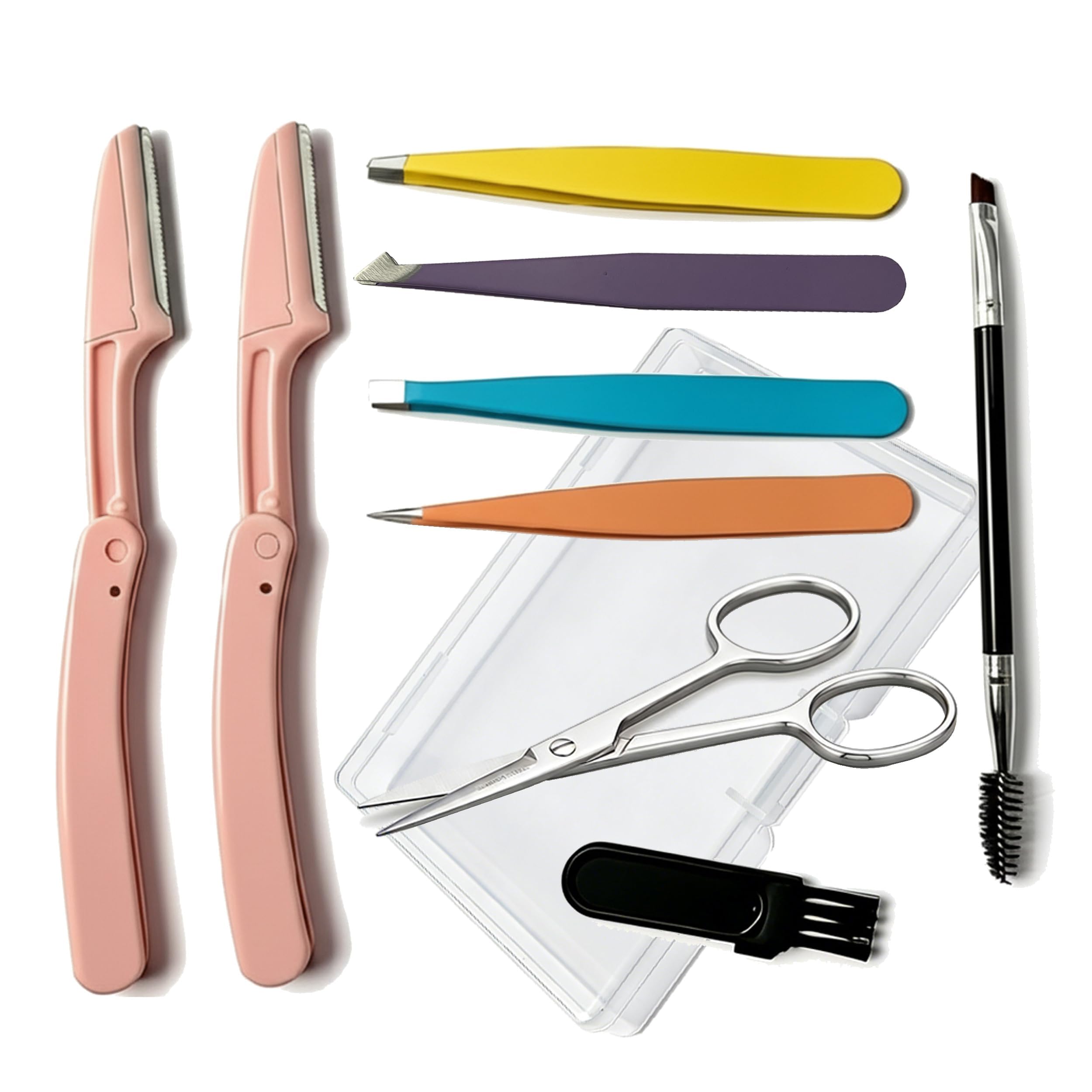 8 Pcs Eyebrow Kit, 4 Professional Eyebrow Tweezers for Women Facial Hair, Precision Brow Tweezers for Eyebrows, Eyebrow Plucker Tweezers for Men, Small Eyebrow Scissors,Eyebrow Grooming Pink