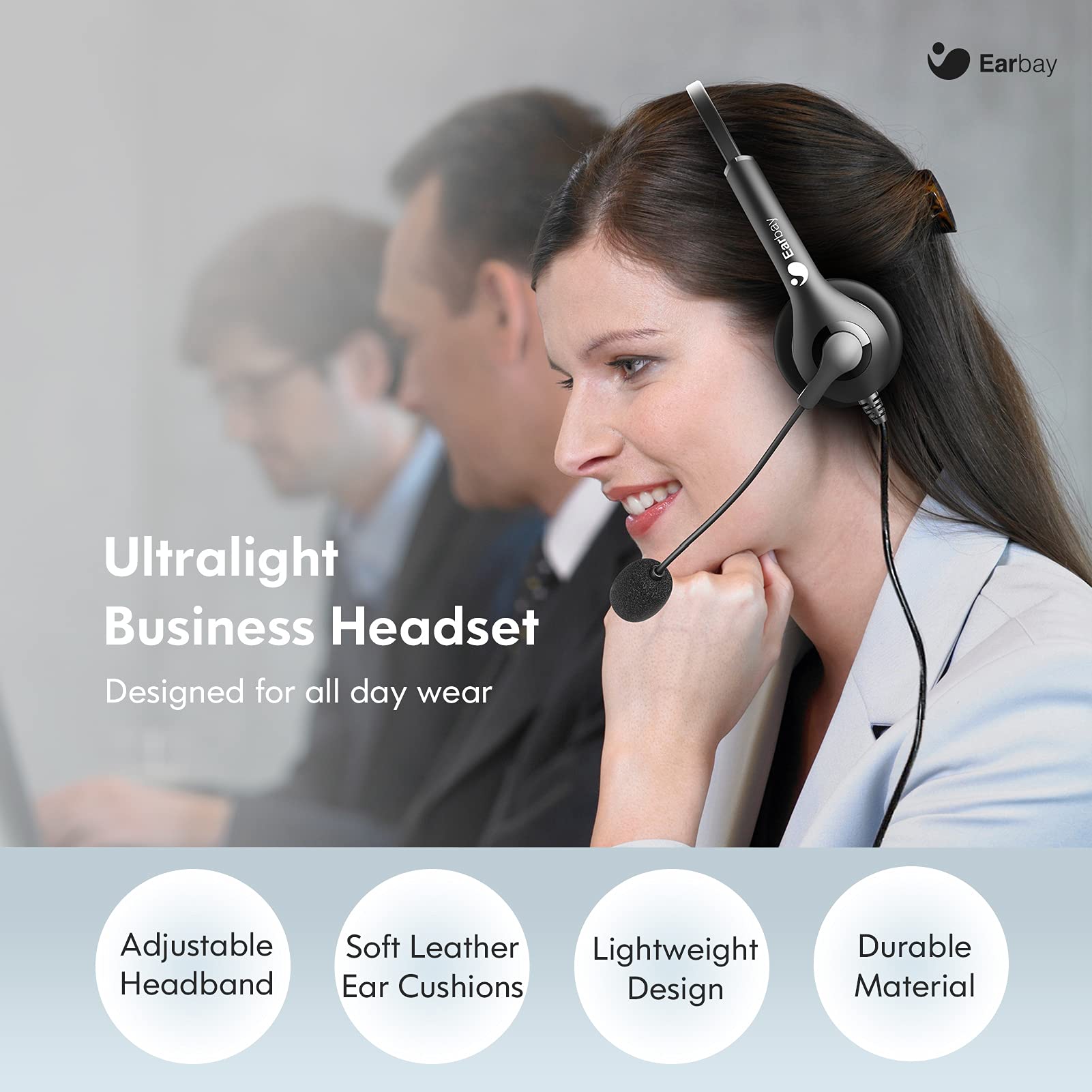 Earbay USB Cuffie con Microfono, 3,5mm Cuffie PC con Cancellazione del Rumore Microfono, Cuffie con Microfono per PC per Cellulare, Skype, Zoom MS Team, Webinar, Call Center