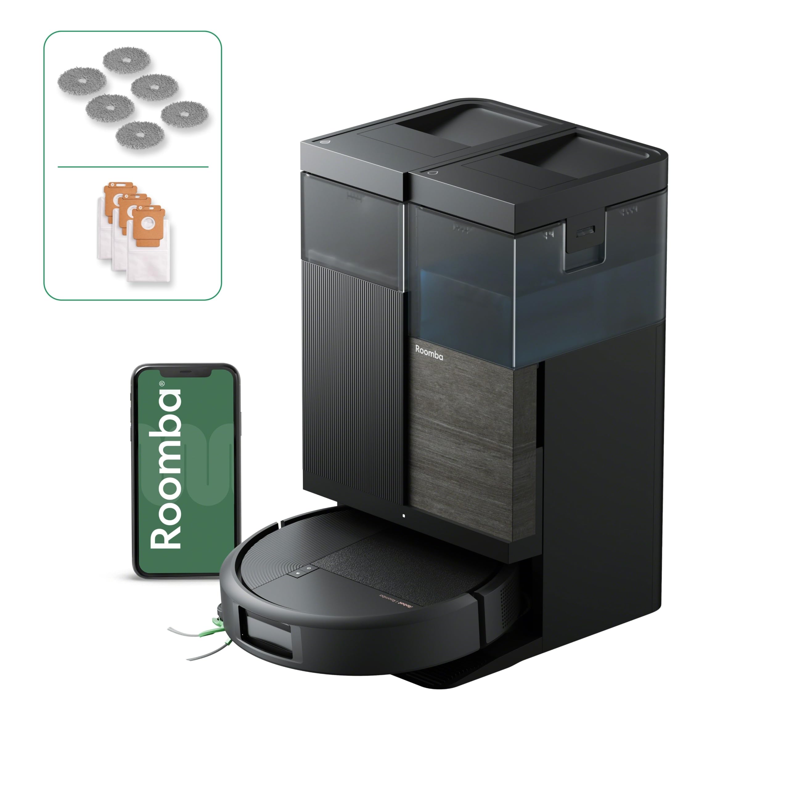 iRobot Roomba® Plus 576 Combo robot aspirapolvere lavapavimenti, 25.000 Pa | Con stazione AutoWash™ autosvuotante lavaggio mop estensibili con acqua calda 75°C e asciugatura a caldo, AI + LiDAR, nero