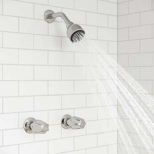 Miniatura 6 de Pfister Kit de moldura de ducha, válvula y cartucho incluidos, 2 manijas, manijas de perilla de metal, acabado cromado pulido, LG073120