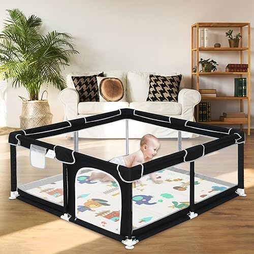 Miniatura 6 de Corralito de juegos para bebés de 47 x 47 pulgadas para bebés y niños pequeños, corralito grande con tapete de juego, seguro, centro de actividades