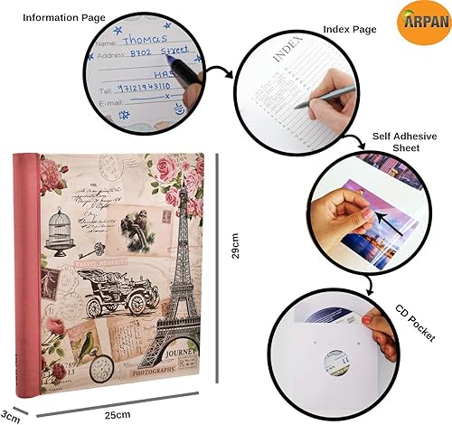 Miniatura 2 de ARPAN Álbum de fotos autoadhesivo grande, 20 hojas, 40 lados, 1 unidad (recuerdos de viaje rosa)