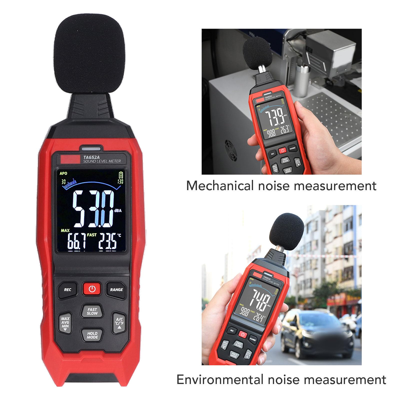 Decibel Meter Sound Level Reader, Professional Digital DB Noise 30 to 130dB Detector for Home, Industrial and Environmental, Portable Design