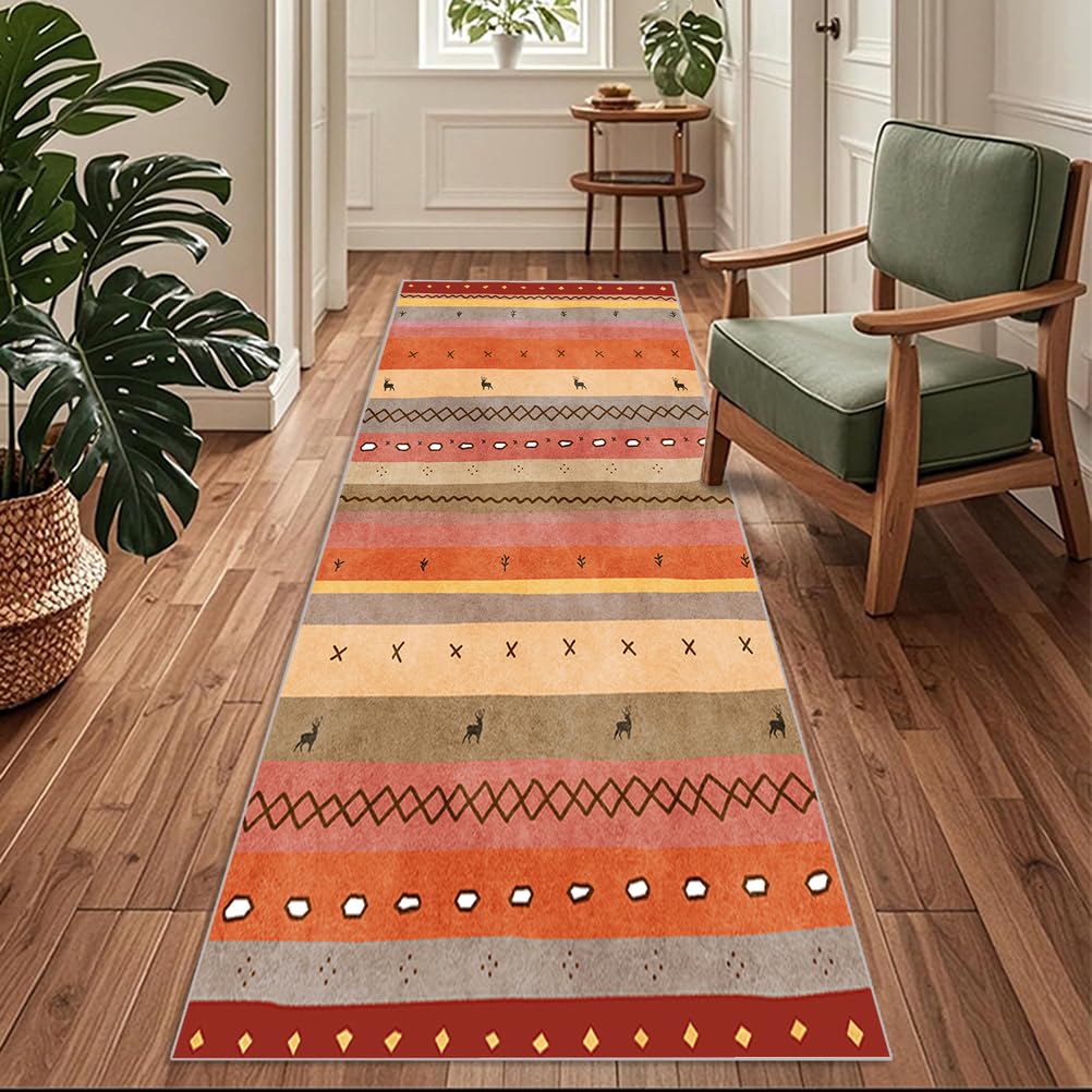 Siunwdiy Extra Long Runner Rugs for Hallway 60x220cm Moroccan Boho Carpet Runners for Hallways Non Slip Long,Kitchen Rugs Washable,Corridors Runner Rug for Living Room,Entrance,Home Decor