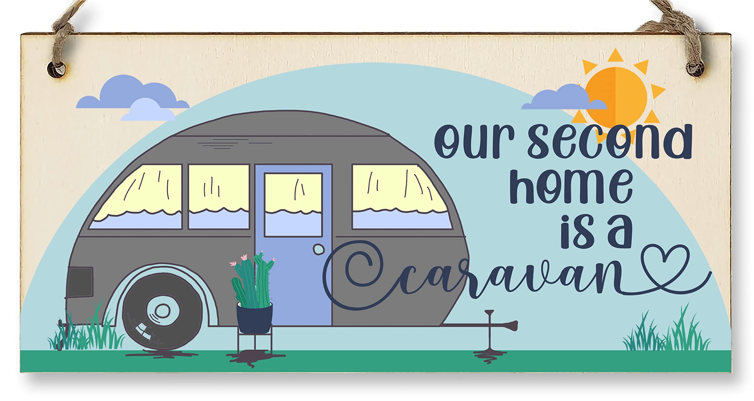 The Plum PenguinHandmade Wooden Hanging Wall Plaque Our Second Home is a Caravan Fun Camping Tent Campervan Adventure Sign