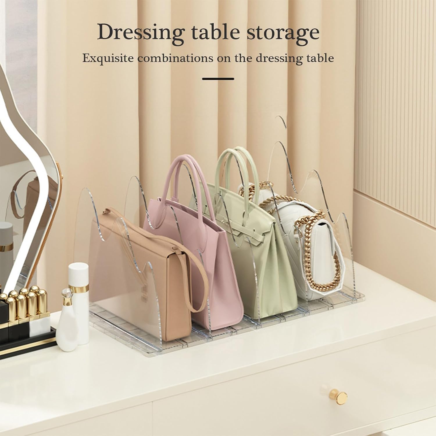 Space Saving Bag Display Organizers Adjustable Acrylic Shelf Divider Storage for Bags and Accessories Shopping Bag