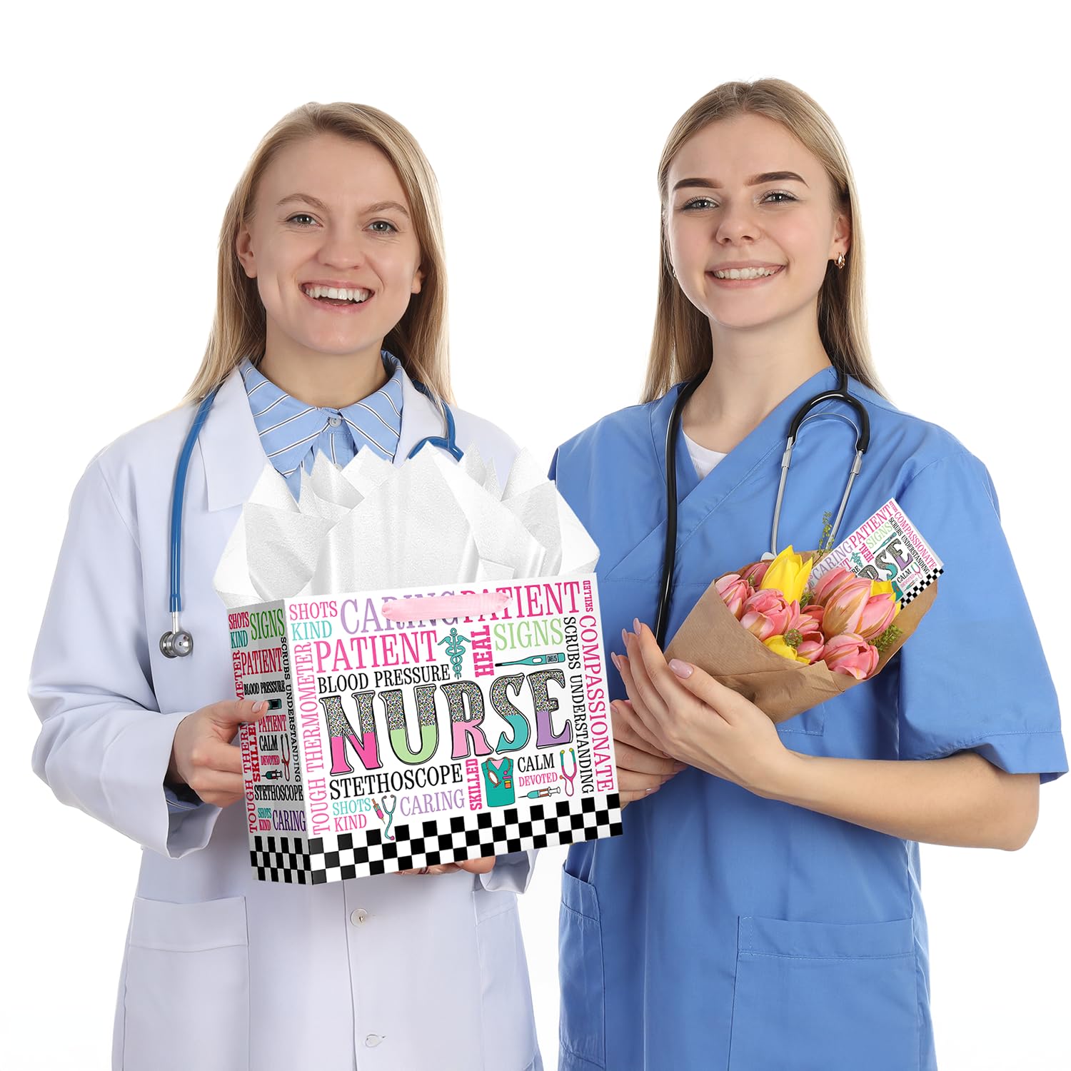 JWSCYSY Nurse Graduation Gift Bag with Card and Tissue Paper, Large Nurse Gift Bag for Nurses Day, Medical School Graduates Healthcare Workers.