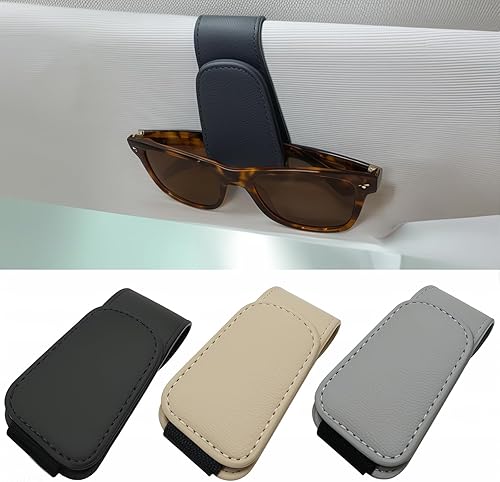EldHus Soporte para lentes de sol para visera de automóvil, clip magnético para lentes de automóvil, soporte de cuero para lentes de sol para