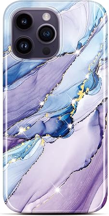BAISRKE Compatible with iPhone 14 Pro Max Case, Gold Sparkle Glitter Marble for Girly Women,Shockproof Flexible Bumper Soft TPU Cover for iPhone 14 Pro Max 6.7 inch 2022 - Purple Blue Glitter