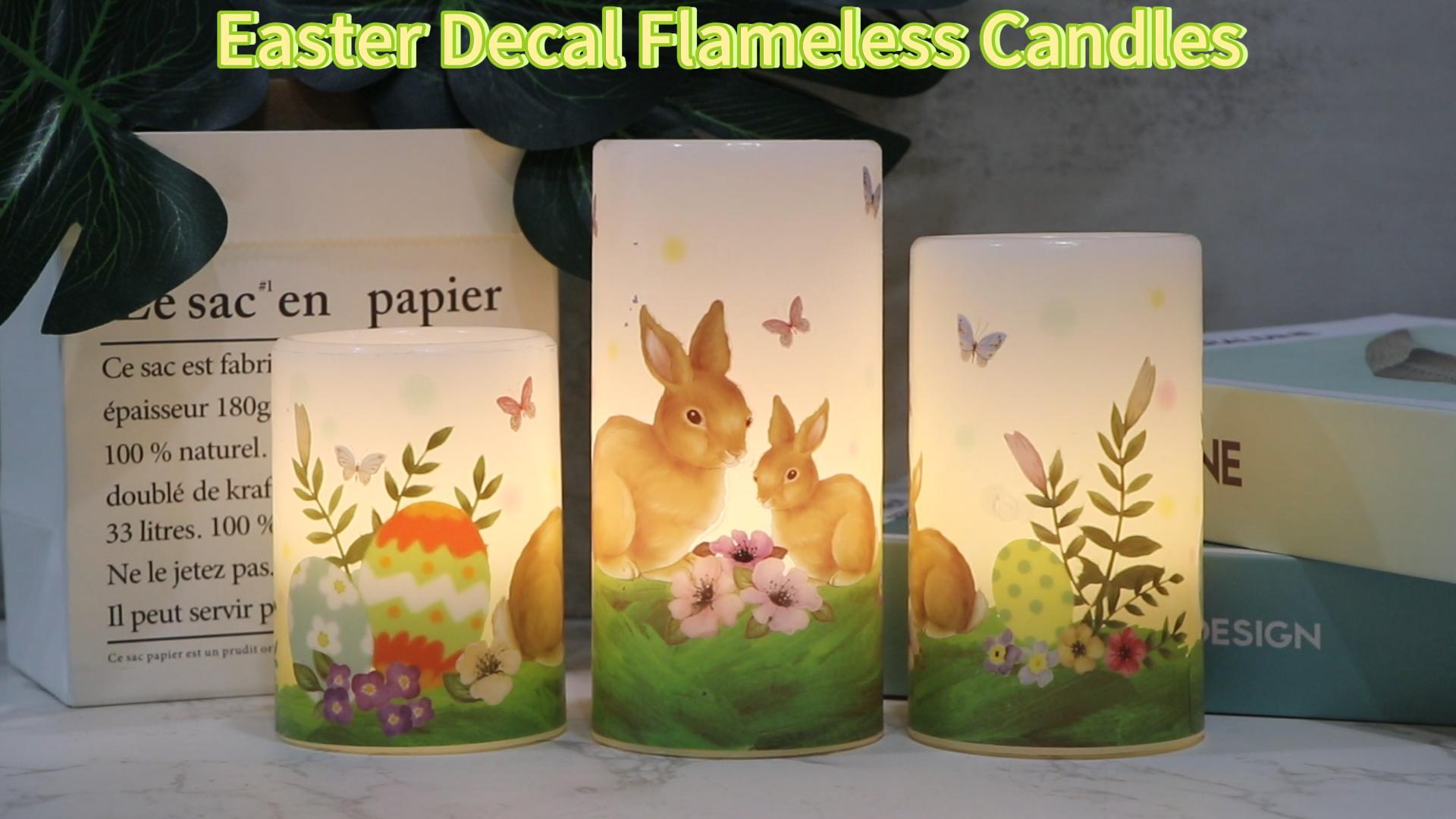 Image of Easter Bunny Flameless Flickering Candles with 6 Hour Timer, Battery Operated Real Wax White LED Pillar Candles Warm Light Dinner Table Home Decor(3 x 4,5,6 Inches)