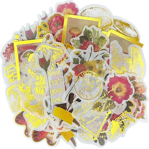 allydrew Calcomanías decorativas para álbumes de recortes, manualidades para papelería, diario, fabricación de tarjetas (60 unidades), lámina dorada