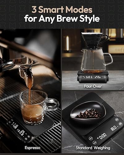 Miniatura 6 de Maestri House Báscula de café S3 con temporizador, báscula digital recargable de 6.6 lbs0.00 oz, 3 modos de preparación, relaciones ajustables y