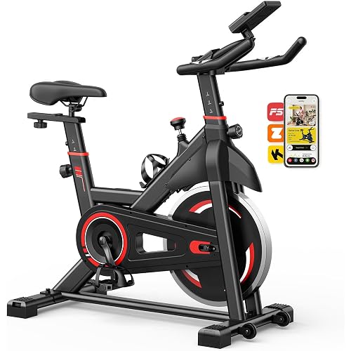 OLIXIS Exercise Bike with APP Control, Brake Pad Stationary Bikes with Quiet Magnetic Resistance, Indoor Cycling Spin Workout Bike with 300.0 lbs Weight Capacity,Orange/Red/Blue