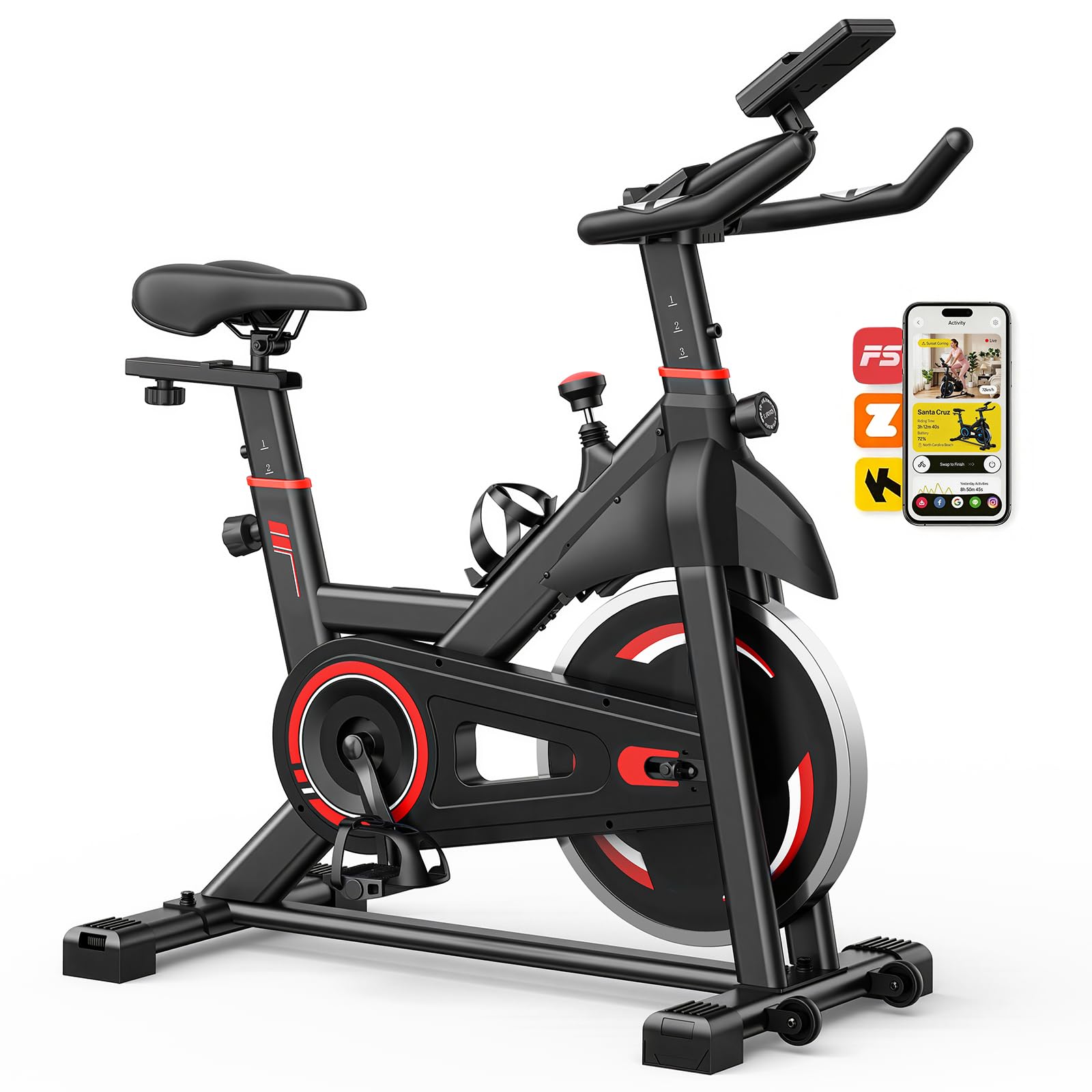 OLIXIS Exercise Bike with APP Control, Brake Pad Stationary Bikes with Quiet Magnetic Resistance, Indoor Cycling Spin Workout Bike with 300.0 lbs Weight Capacity,Orange/Red/Blue