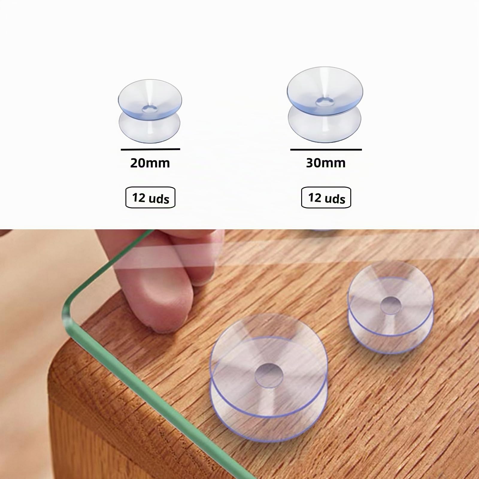 24 Piezas Ventosas de Doble Cara 3/2cm Plástico PVC Transparente Antideslizante para Exterior Cocina Baño