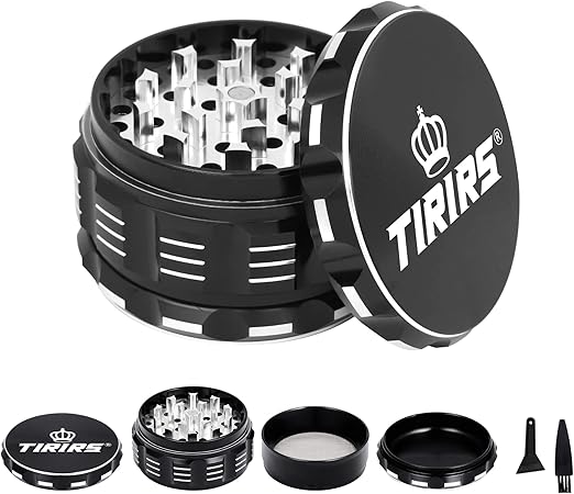 TIRIRS Macinaspezie In Alluminio 4 Pezzi 6,4 Cm – Con Coperchio Magnetico Trasparente, Filtro E Raschietto Per Polline, Oro Rosa - 3
