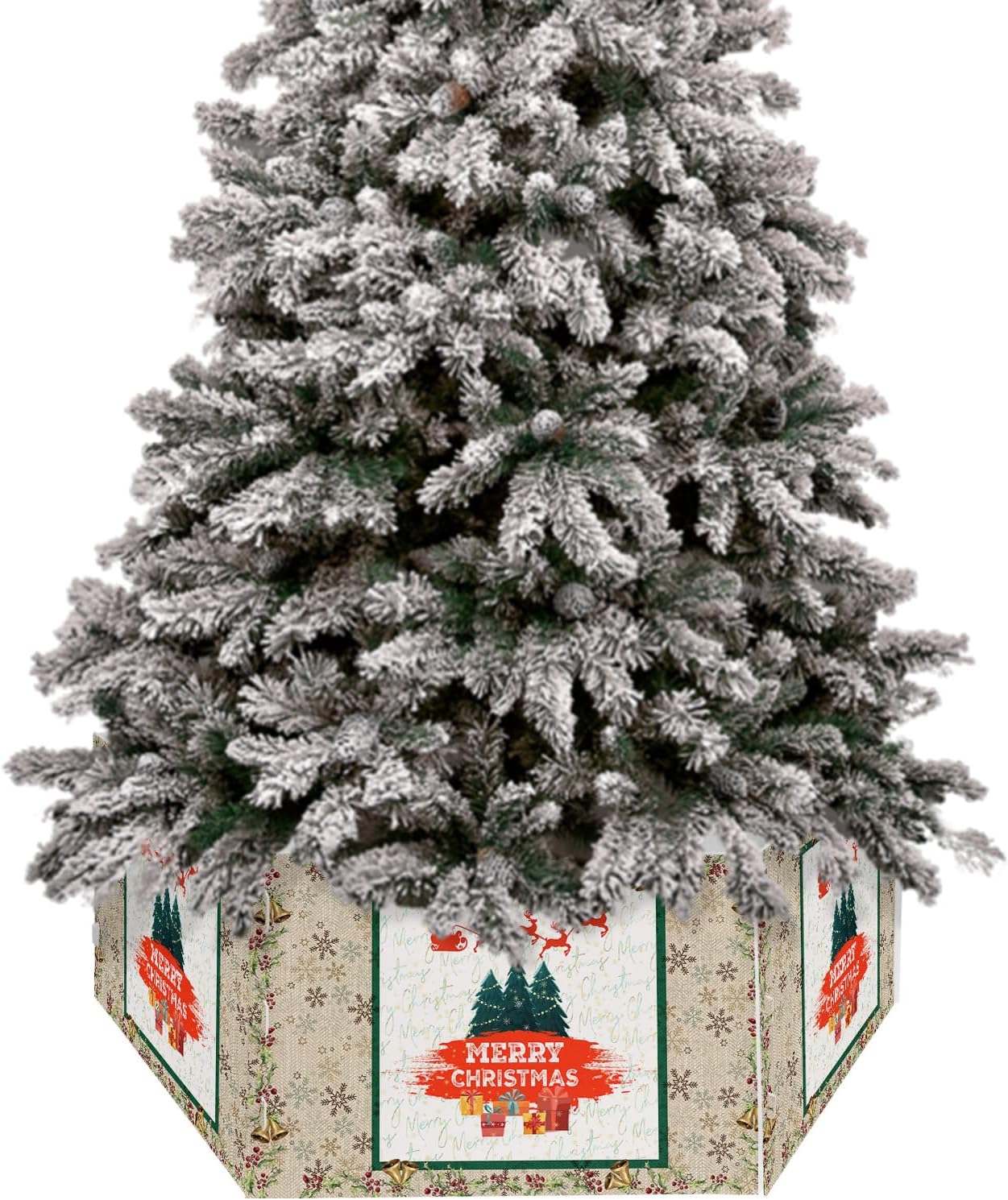 Christmas Tree Collar Tree Box Stand Cover, Artificial/Pencil/Silm/Skinny Tree Ring 6 Packs Collapsible Tree Skirt for Christmas Xmas Tree Decorations, Xmas Tree Vintage Winter Berry Gift 17"x10"