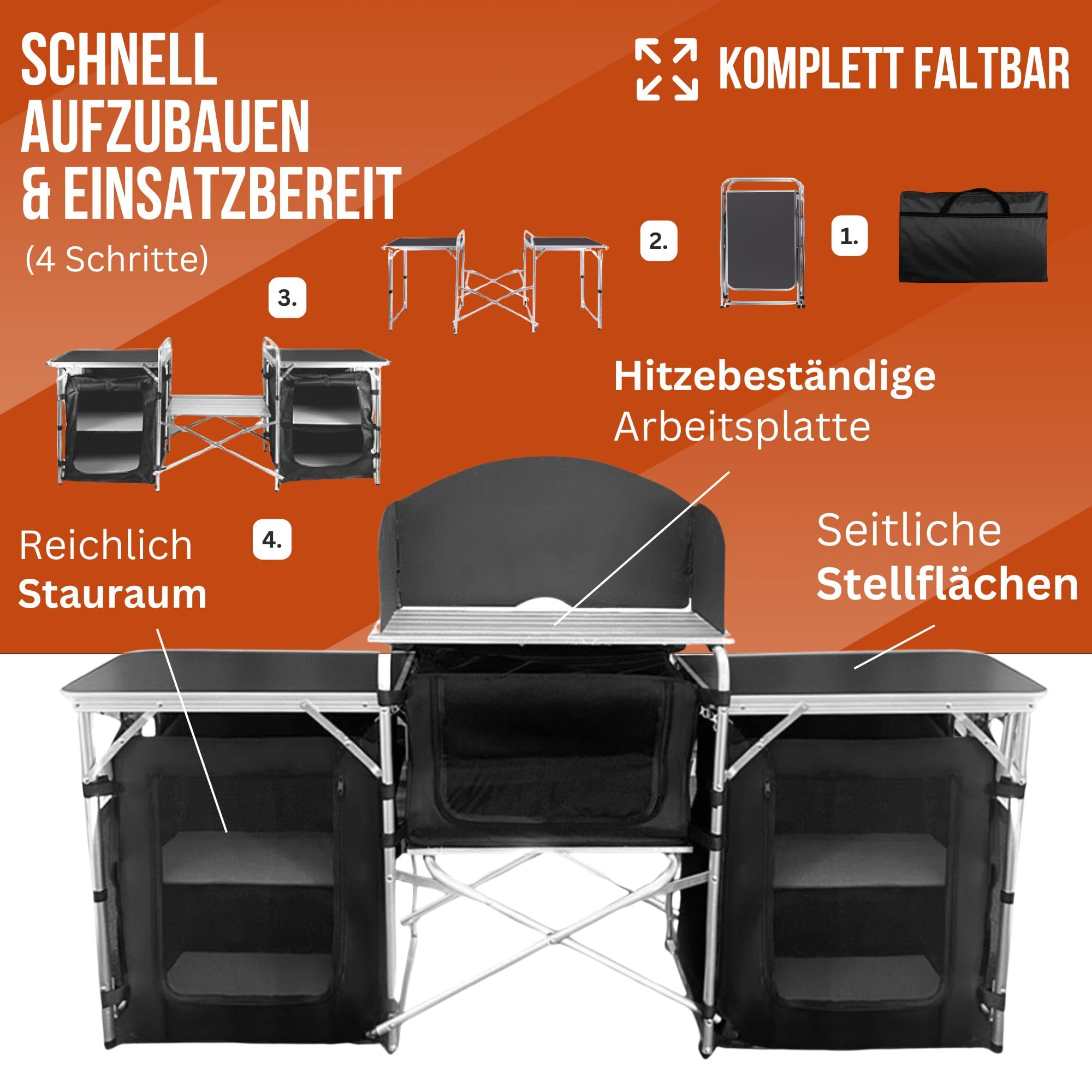 Campingküche Küche inklusive Gaskocher, 4 Gaskartuschen & Töpfen/Camping Outdoor Vorzelt Campingmöbel Campingschrank