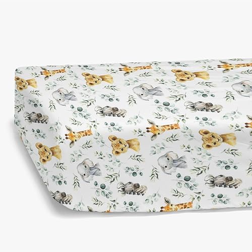 Miniatura 7 de HawSkgFub Sábana bajera estándar para cuna de bebé con diseño de animales de safari africano, hoja de eucalipto, funda de colchón neutra para cuna,