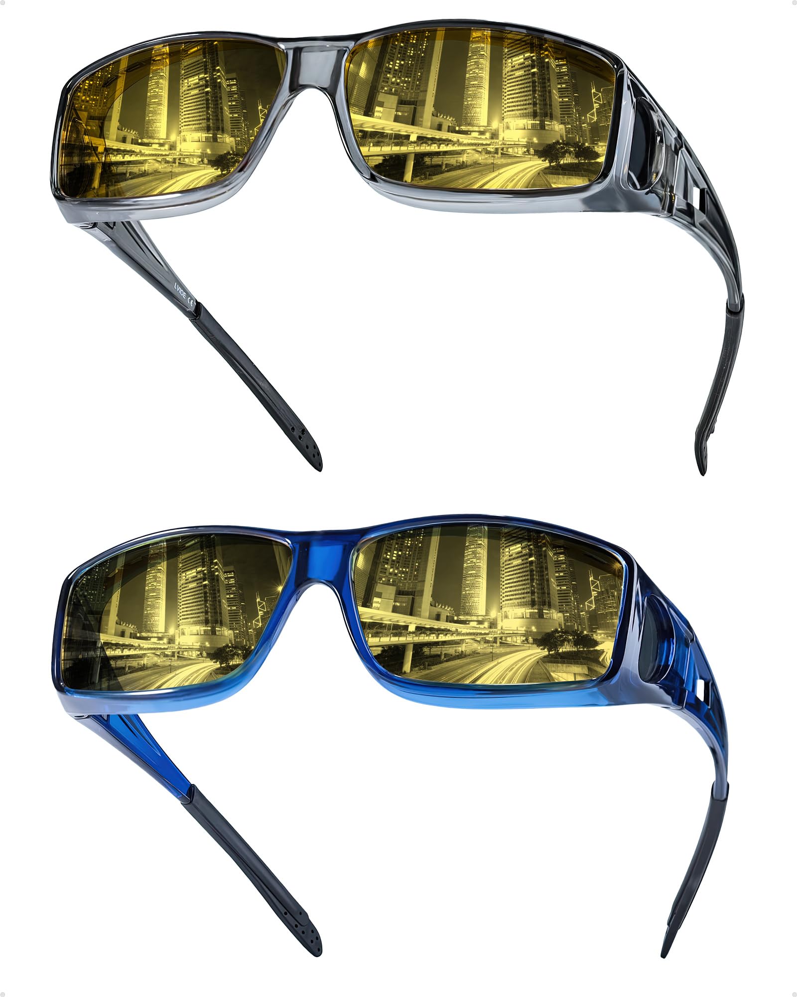 IGnaef Fit Over Night Vision Driving Glasses for Men Women, Anti Glare Polarized Yellow Nighttime Glasses IF0311