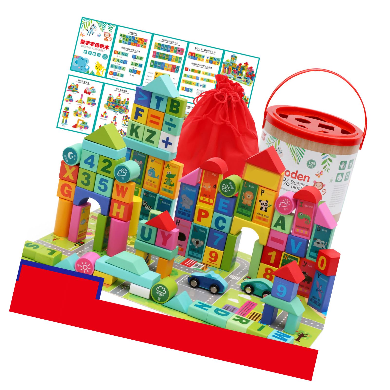 Alfabeto Educativo Blocchi di Legno, Set Creativo da Costruzione (100PCS)