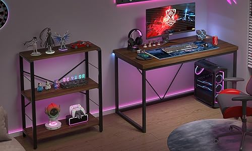 Miniatura 3 de FOLUBAN Escritorio de oficina moderno, escritorios de computadora de madera rústica y metal, mesa de escritura de estudio industrial, escritorio