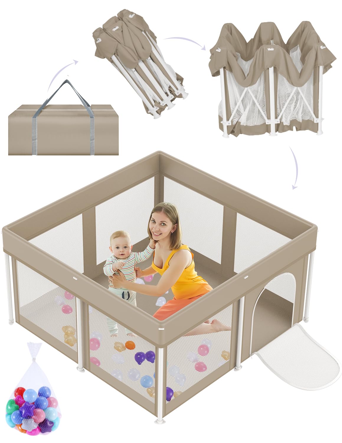 Foldable Baby Playpen 50"×50", Playard for Babies and Toddlers, Portable Safety Baby Fence Lightweight,No Installation, Indoor & Outdoor Playpen with