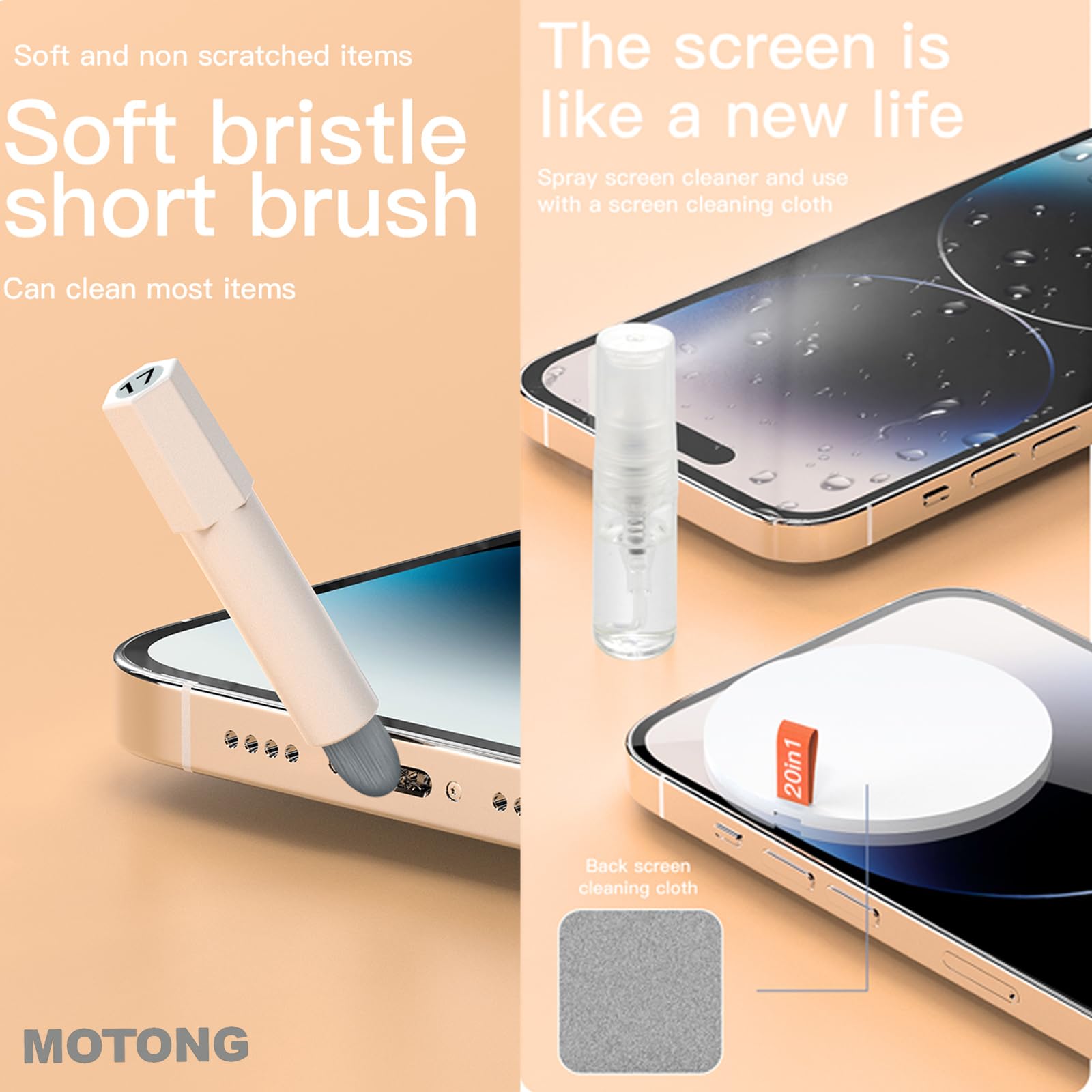 MOTONG Reinigungsset für Tastatur, Bildschirm, multifunktional, elektronisch, für AirPods, Laptops, Kameras, Handys, PCs (weiß)