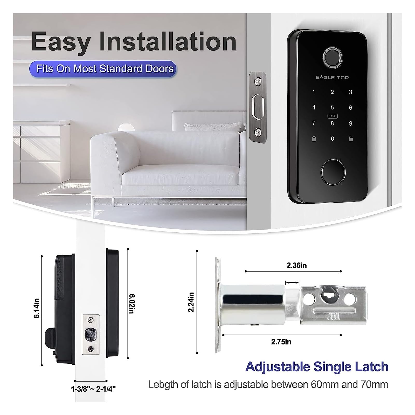 Serrature Smart Deadbolt Waterpoof WiFi Bluetooth TuyaApp Impronta digitale biometrica Blocco porta di ingresso con tastiera digitale senza chiave (Colore : Black with G2) wisdom