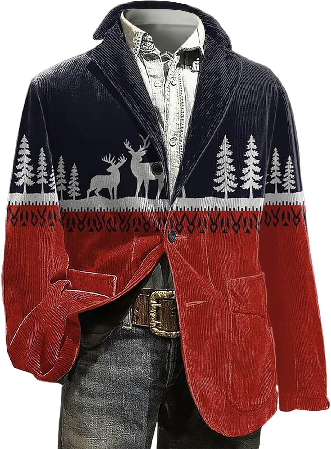 Mymyguoe Hommes Noël Loisirs Blazer Renne Noël Costumes Blazer Veste Noël Père Noël Drôle Costume Fête Revers Veste Veste Manteau Festif Mariage, Beige, XXXL