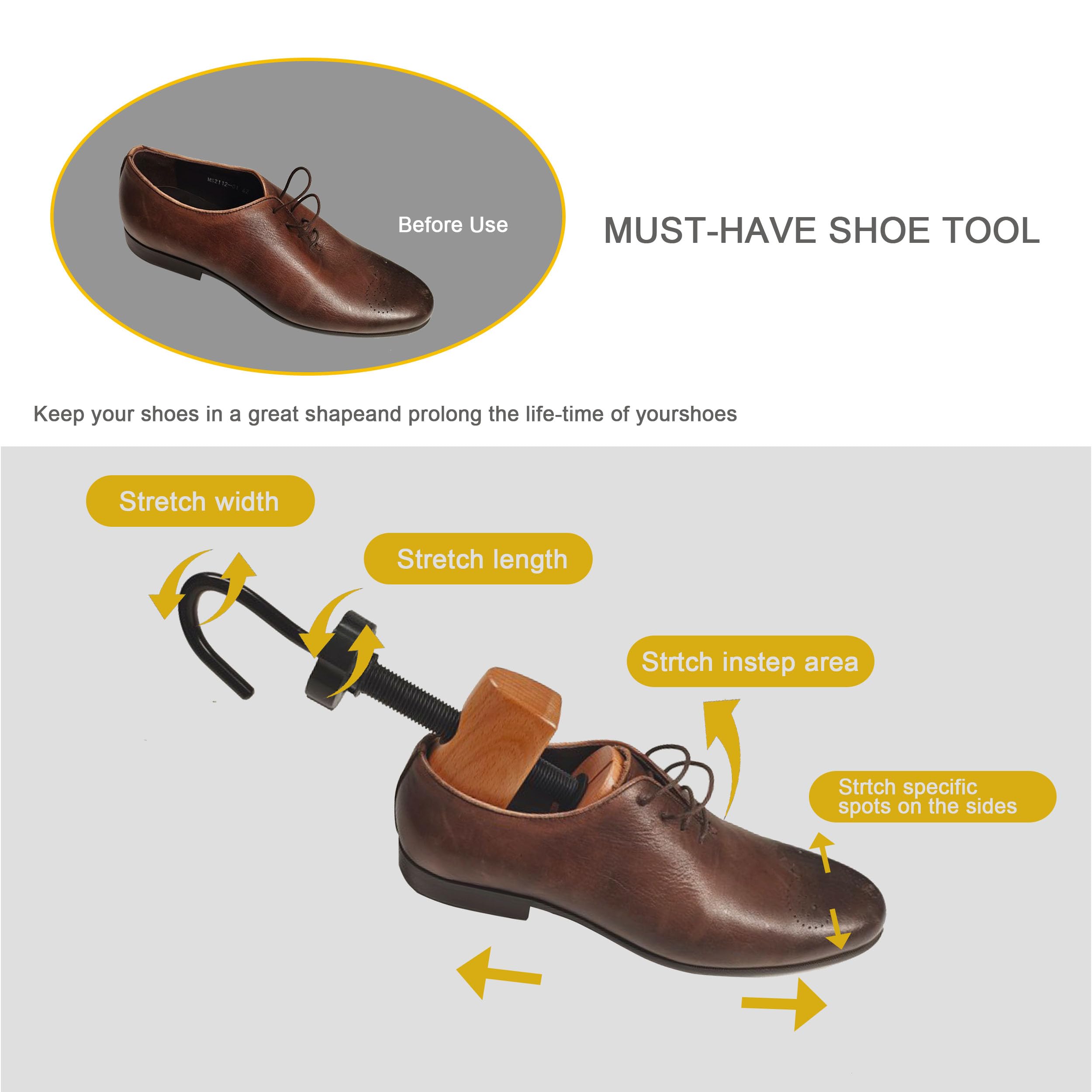 Professionale espansore per scarpe in legno regolabile, lunghezza e larghezza estensibile per scarpe da uomo e donna