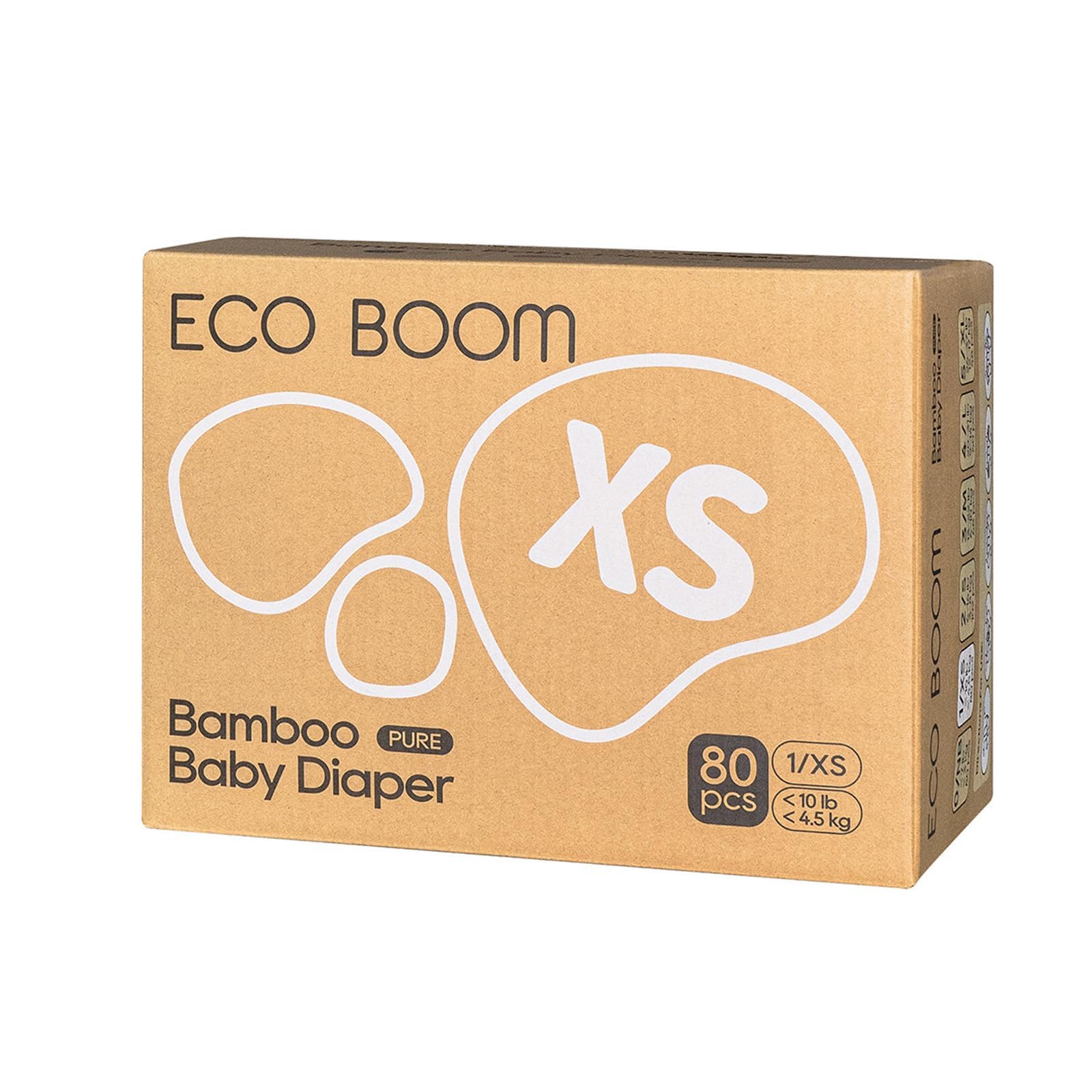 ECO BOOM Baby Premium - Pañales ecológicos de bambú, tamaño 1 (<4,5 kg), para piel sensible del bebé, caja de medio mes, 80 unidades