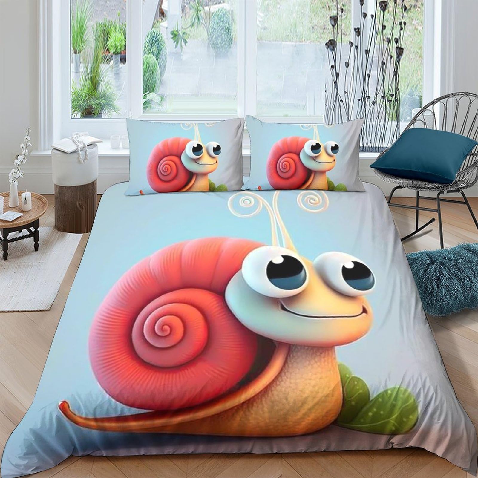 Ctjqhvkz Style-3 3D Printed Cartoon Snail Fitted Sheet Microfiber Soft Anti-Slip Forest Meadow Bed Cover For Bedroom Decor Single（135X200cm）