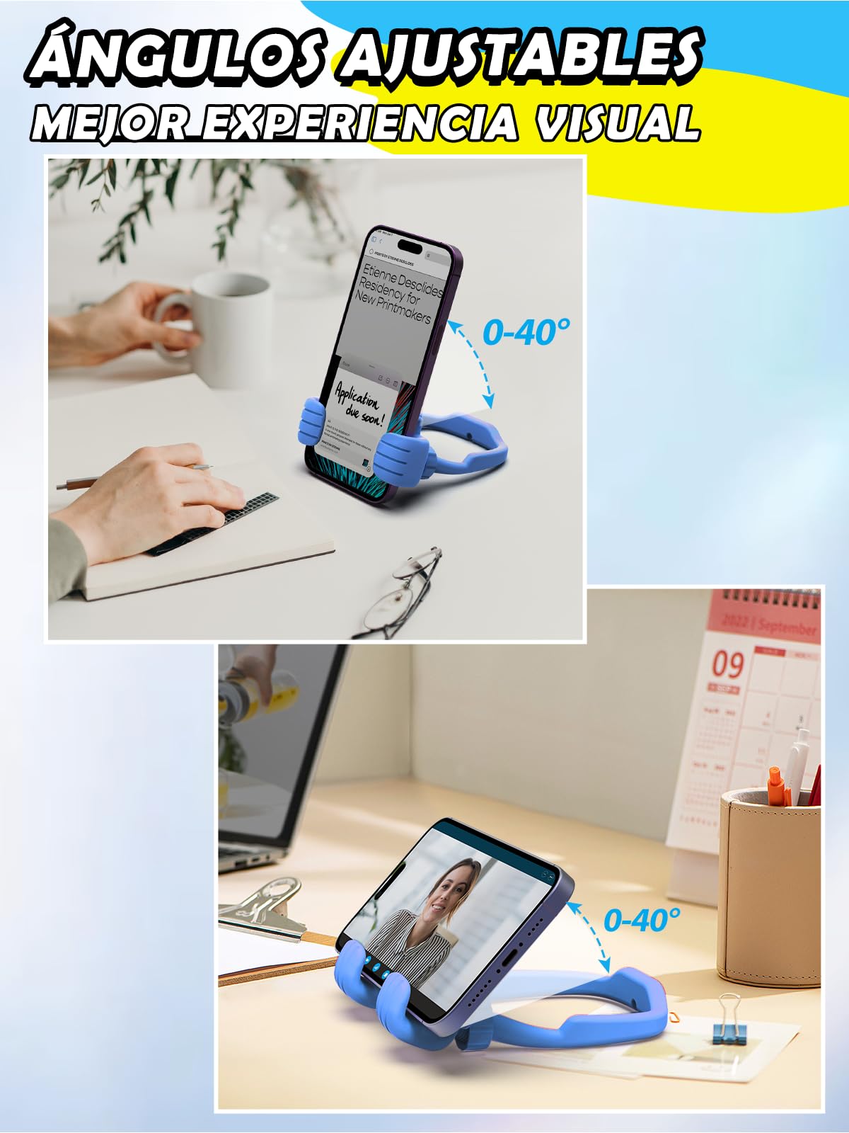 Support Téléphone Pouce Levé - 2 Pcs Gadget Bureau Réglable, Cadeau Amusant Noël Anniversaire